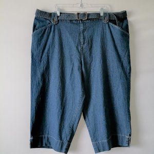 White Stage Womens Blue High Rise Denim Regular Fit Belted Capri Jeans Size 26W